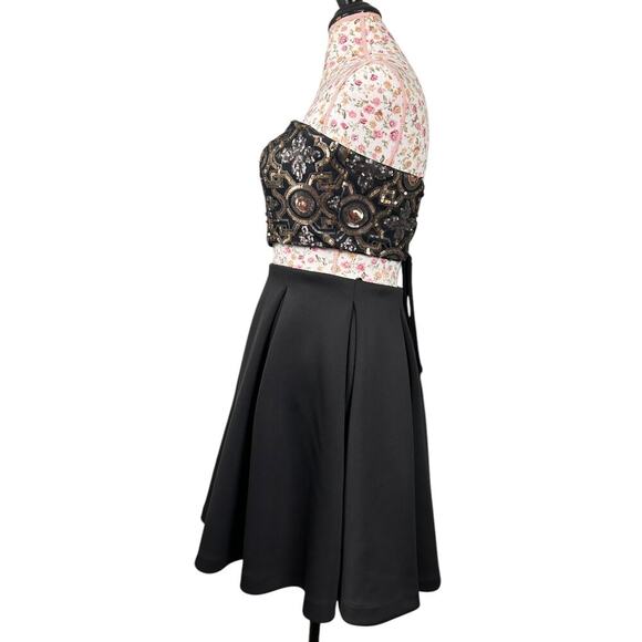 Faviana 7659 Two Piece Prom Dress Skirt Crop Corset Set Black Gold Sequin size 6 - Picture 5 of 12